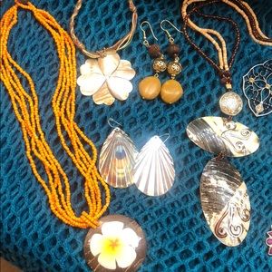 Vintage earrings, bracelet, and necklaces.